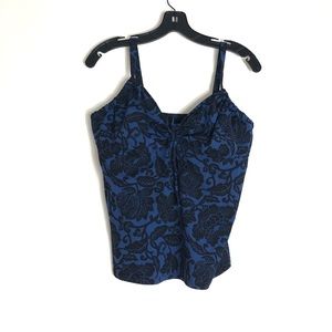 14DD Lands End Womens Tankini Swim Top Underwire Gathered Adjustable Black Blue